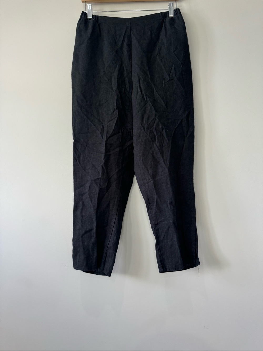 Flax Black Linen Tapered Wide leg ankle pants Madium